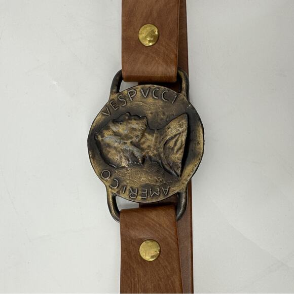 SALE!!! Amerigo Vespucci Brown Studs Coin Buckle Belt - Picture 6 of 10